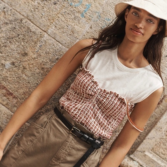 MADEWELL Superlight Jacquard Smocked Tank Top in Stripe - Picture 1 of 4